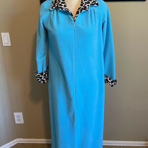 Vintage Vanity Fair Velour Robe with Leopard Collar & Cuffs